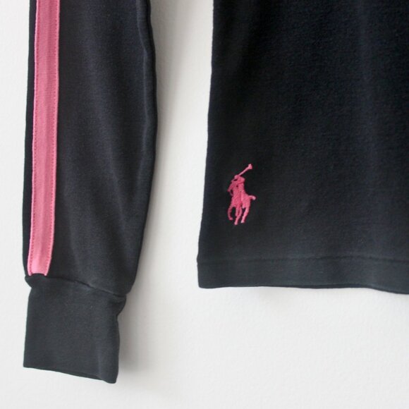 Ralph Lauren Vintage 90's Pink Race Stripe Black Long-Sleeve T-Shirt Extra Small - Picture 2 of 4